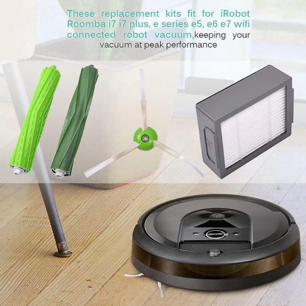 Robot Vacuum Cleaner Refill Kit, Dual Multi-Surface Rubber Brushes HEPA Filter Edge-Sweeping Brushes Front Wheel Replacement Parts