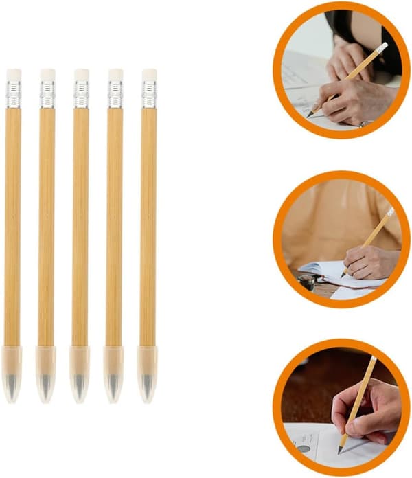 5 Pcs Inkless Bamboo Wood Pencils, Non-Sharpening, Reusable Creative Writing and Drawing Pencils
