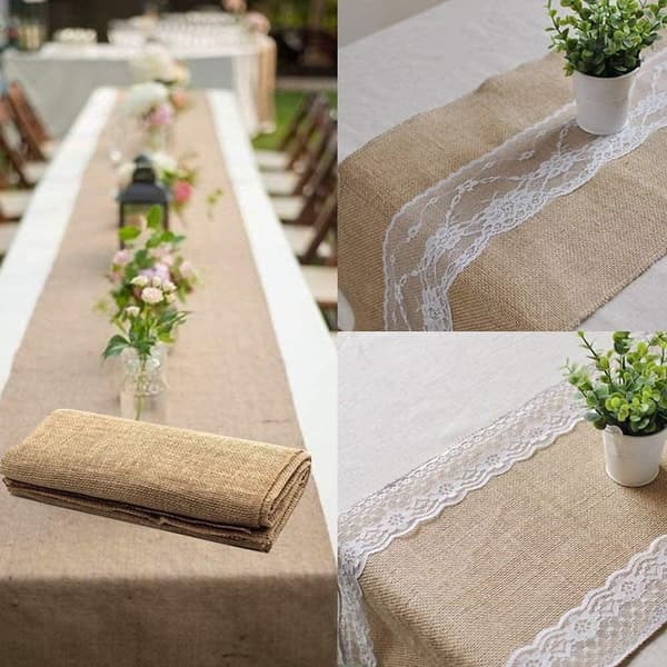 Jute and Lace Table Runner for Wedding Party Decorations 30 x 275 cm