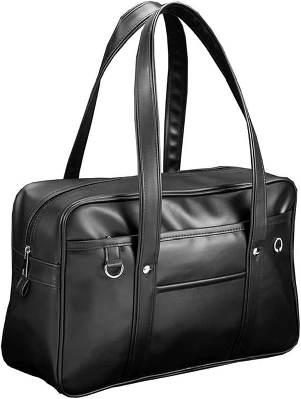 Handbag, school bag, backpack, bag, Japanese school bag large capacity PU leather, with multiple pockets and zipper, black