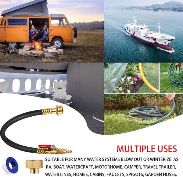 RV Vinterlagringssett, Sprinkler Blowout Adapter med Stengeventil, Luftkompressor Hurtigkoblingsplugg