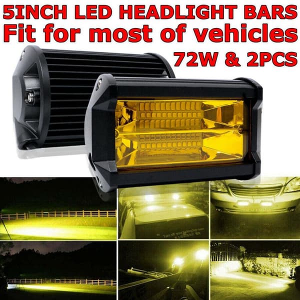 2X 5 Tommer 72W LED Arbeidslys Vanntett Off Road Pod Tåkelys Gule Lamper for Lastebiler ATV UTV Bo
