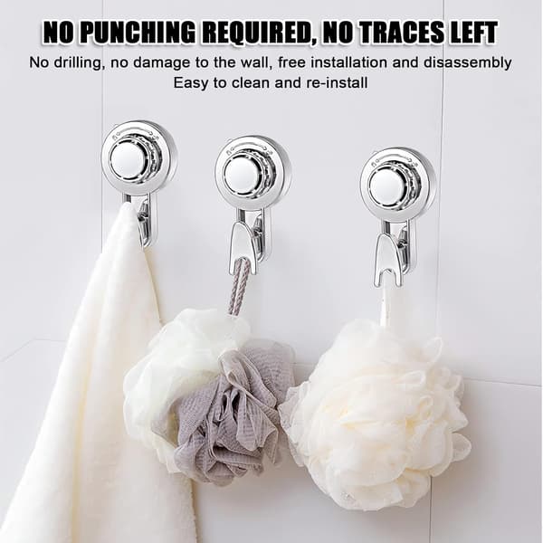 2-pack Powerful Vacuum Suction Cup Hooks Bathroom Towel Rack Wall Mounted Suction Cup Hooks (Silver)