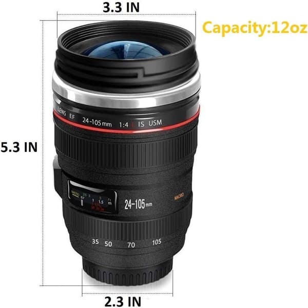 Camera Lens Coffee and Tea Cup - Creative Gift for Photographers - Stainless Steel KLB
