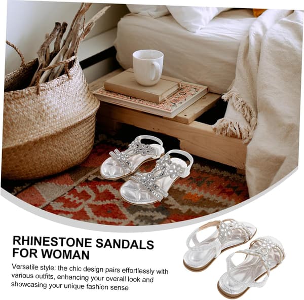 Sølv Rhinestone Kvinders Sandaler Åndbare Komfortable Udendørs Sko til Sommeren