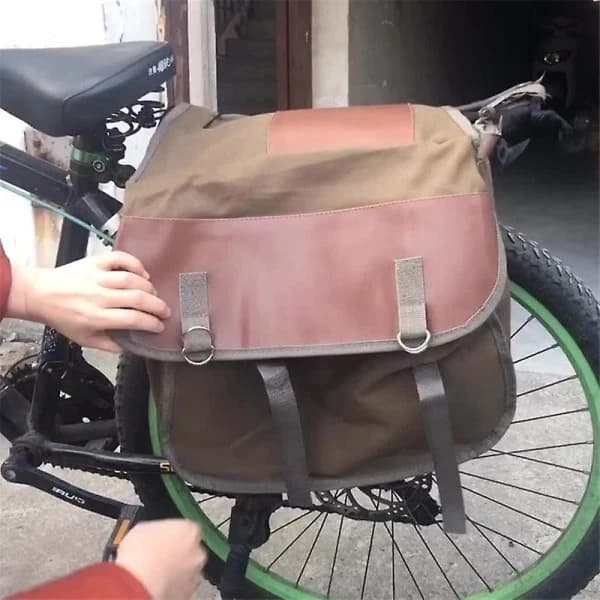Canvas+Läder MTB Cykelväskor Pack Utomhus Resväska Cykel Bakre Pakethållare Väska - Armégrön