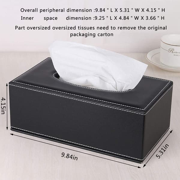PU Læder Tissue Box Cover med Magnetisk Låg - Sort Rektangulær Holder til Hjem, Kontor & Bil
