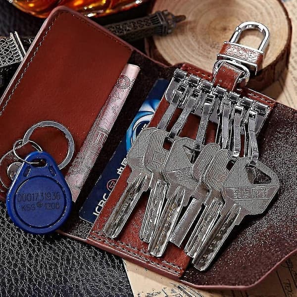 Leather Key Case, Cowhide Leather Key Bag for Men, Key Ring Card Holder Wallet_SZXM