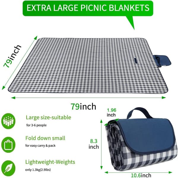 Picknickfiltar, 200 x 200 cm Vattentät Picknickmatta Hopfällbar Utomhus Strandfilt (Blå) blå blue