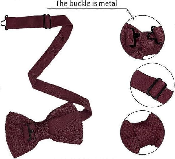 Pre-tied Bow Ties for Men Women Knitted Bow Tie Solid Color Knit Bowtie Adjustable (Wine Red)