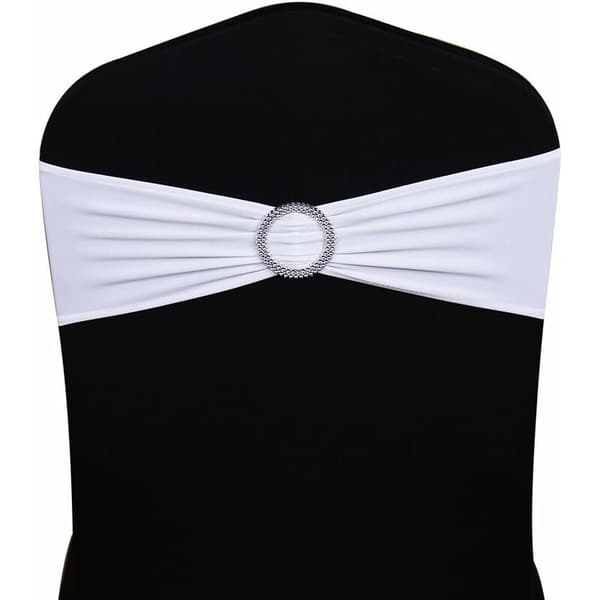 10 stk. elastiske stolebånd med spænde, til bryllup, stolebue i lycra, polyester og spandex., Hvid