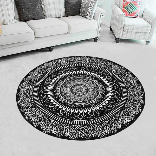 Rund Mandala Blomma Matta Rumsmattor Halkfri Golvmatta