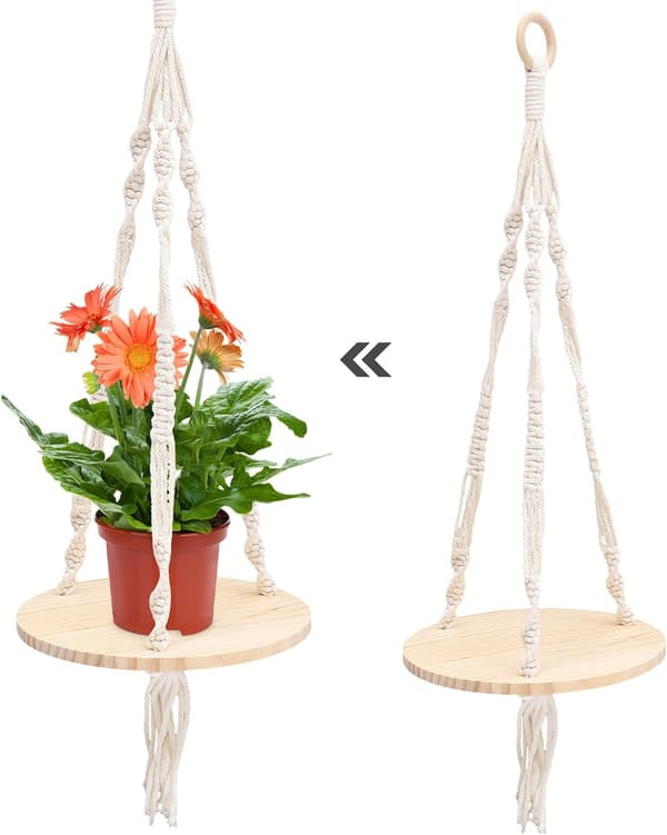 Bohemian Floating Wall Shelf with Wooden Board and Cotton Rope Tassel Design