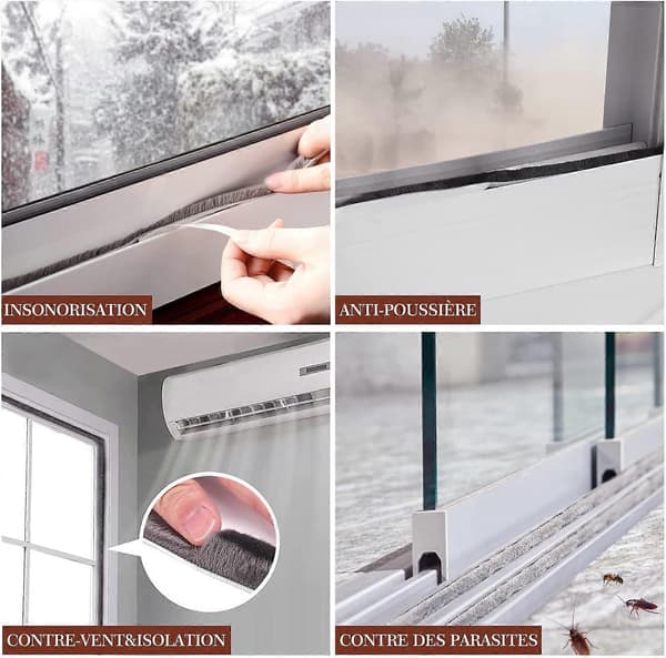 10m x 9mm Self-Adhesive Windproof Dustproof Brush Strip for Windows and Sliding Doors White
