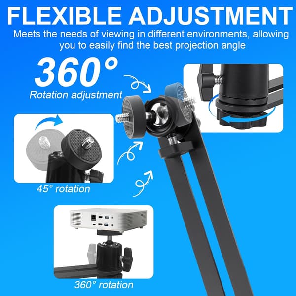 Wall Mounted Projector Mount, 360° Rotatable Projector Bracket, 1/4 Inch Screw, Metal Projector Mount, Black