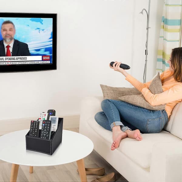 Remote Control Holder, Desk Organizer, PU Leather TV Remote Control Holder for DVDs, Office Supplies