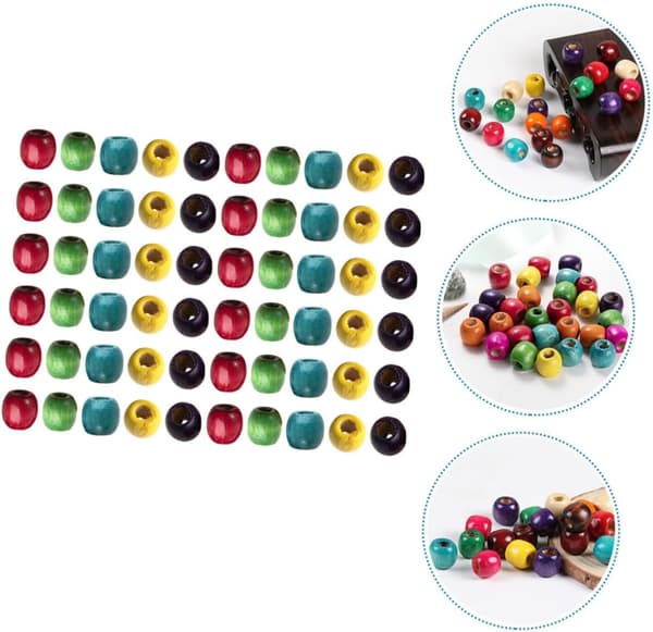 200 stk. store træperler i assorterede farver til dreadlocks, fletninger, hårextensions, DIY-tilbehør
