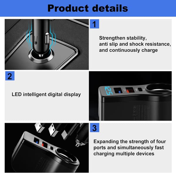 4-i-1 USB Billader 106W, 90W Billader, 66W Billader, 2 USB-A-porter, 30W 3.1A PD Hurtiglader