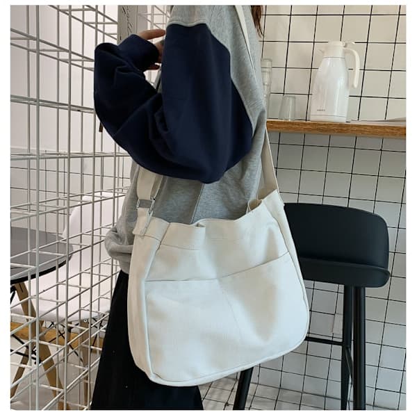 Canvasväska Mode Messenger Väska Student Axelväska vit