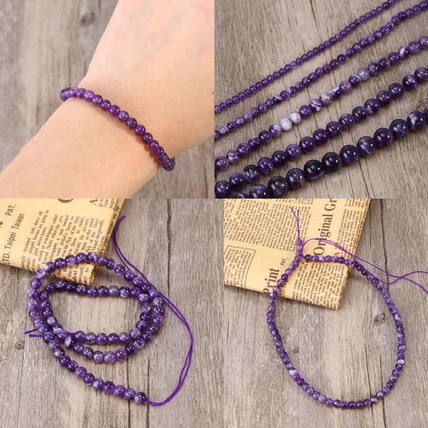 Natural Amethyst Loose Beads 4mm, Approximately 186 Pieces in 2 Strands, Purple Gemstone Beads