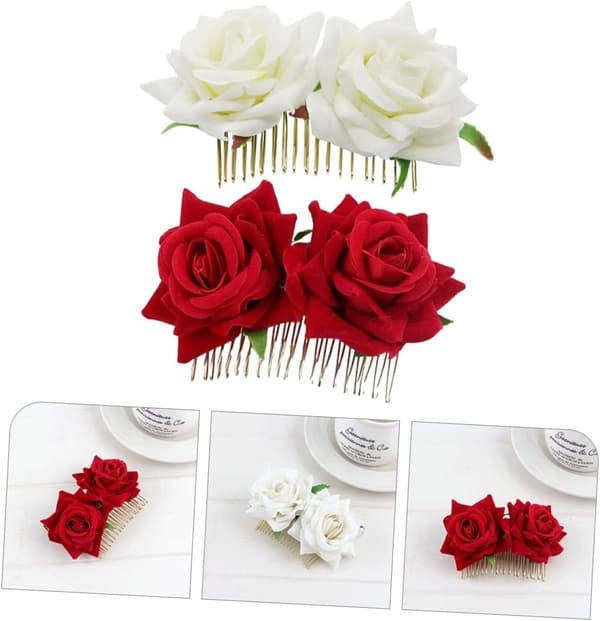2 stk Rose Hårkam Hodeplagg Bryllup Blomst Hårtilbehør Smykker Stoff Blomsterklemme