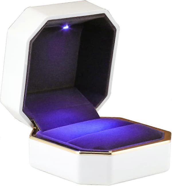 LED Ring Light Gift Box Display Case for Wedding Engagement Proposal with Pendant Earrings Coin Creative Jewelry Box with LED Light White
