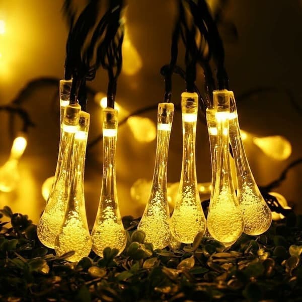 20 LED 5 meter dråpeformede lysslynger, solcellelysslynger utendørs juletrelys for festdekorasjoner (varmhvit dråpeformet) KLB