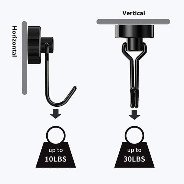 5-pack magnet hooks - Strong neodymium hooks, 30 kg capacity, black, versatile black