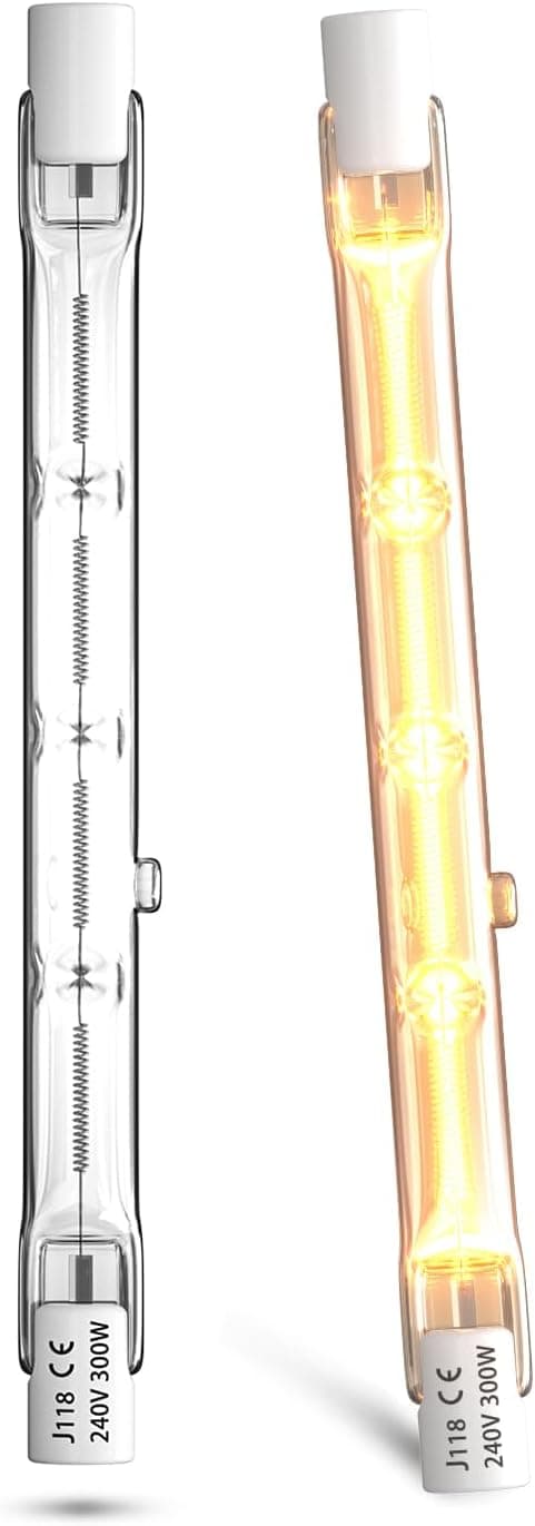 300W Dimmable R7s 118mm Warm White 2800K R7s Linear Halogen Bulb 5900lm AC220-240V for Lighting - 2-pack
