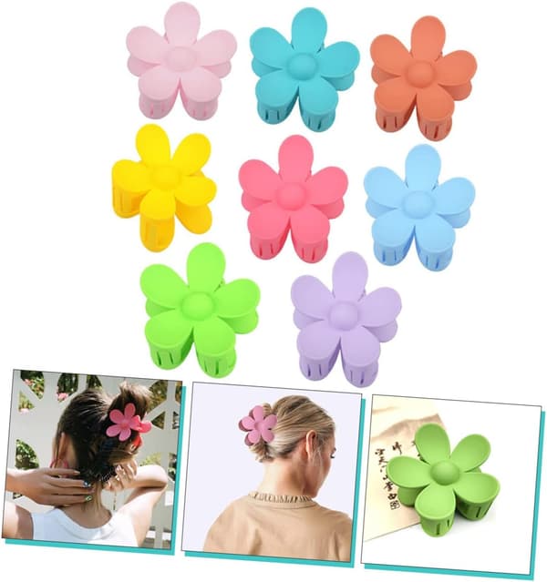 Matte blomsterhårklemmer 8 stk. store hårklemmer til kvinder afrundede kanter til styling