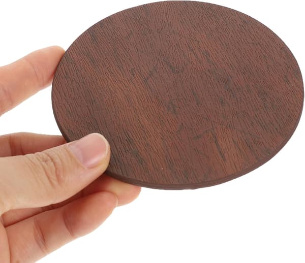 6pcs Brown PU Round Coasters Set Lightweight Non-slip Coasters Creative Appearance