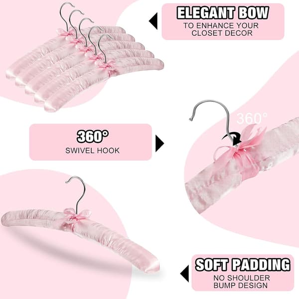 25 Padded Satin Hangers with Anti-Rust for Dresses, Sweaters, Suits and More (Pink) Pink