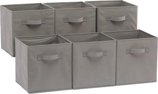 Foldable Fabric Storage Cube/Organizer with Handles, 6-Pack, Solid Gray, 10.5 x 10.5 x 11 inches