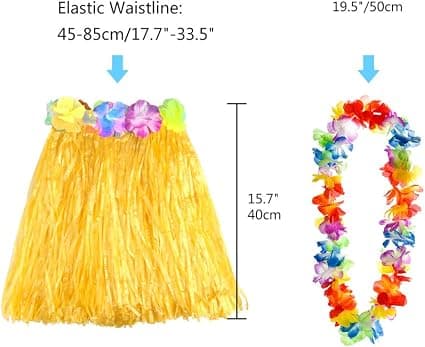 5 set 25 st hawaiianska gräskjolar hula kjol set inklusive blomma halsband