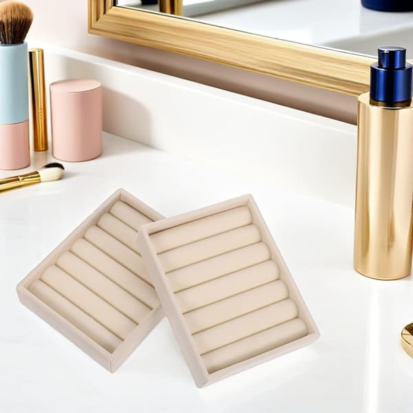 2-pack ringorganisatörslåda med mjukt foder och robust konstruktion, elegant beige smyckesförvaringsbricka