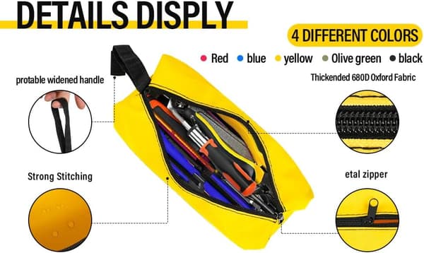 5-pack: Small Tool Storage Bag - Canvas Zipper Pouch for Screwdrivers, Pens, and Small Items