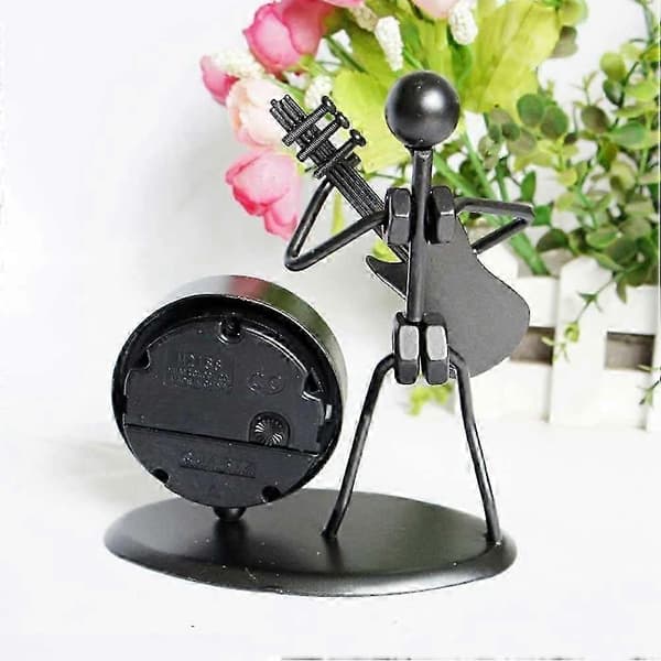Metal Table Decoration Guitar Shaped Clock Creative Clock Decorative Crafts without Battery Black[DB]