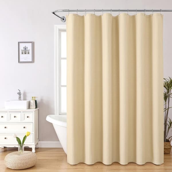 Duschdraperi - Våffla - Tvättbart duschdraperi - Inklusive ringar - Vattentätt - Polyester - Lämplig för dusch och bad - 180 x 200 cm - Beige