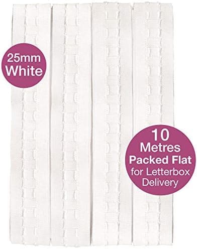 Curtain Tape 100% Polyester Pleat and Wave Tape for Curtains and Linings DIY Sewing White 25mm 10m Roll