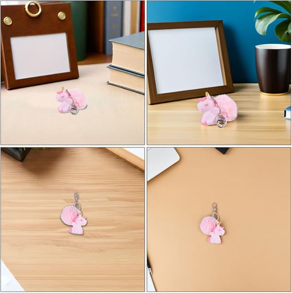 2 stk. fluffy Pom Pom Enhjørning Nøglering Faux Pels Nøglering Sødt Tilbehør til Damehåndtasker