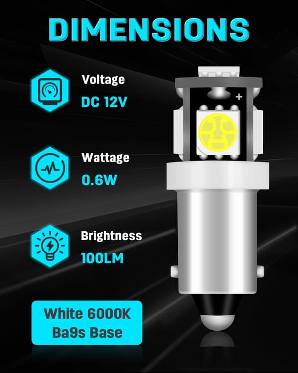 (20 stk.) T11 BA9S LED-pærer til T4W BA9 53 57, 12V Hvide Bilinteriørlys 5050 5SMD, til Læselampe,