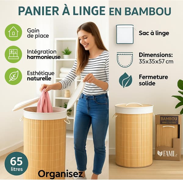 Laundry Basket for Dirty Clothes - Storage Boxes with Removable Fabric Bag - Eco-Friendly Laundry Basket