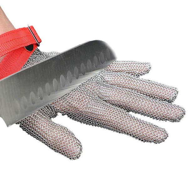 Skärbeständiga handskar skyddshandskar i rostfritt stål för ostronöppning, köttskärning (1 styck, röd-XL)