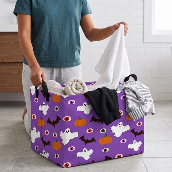 Halloween Ghost Storage Basket, Foldable Laundry Hamper with Handles, Toy Bin for Nursery, Home Decor 9-35x25x25cm