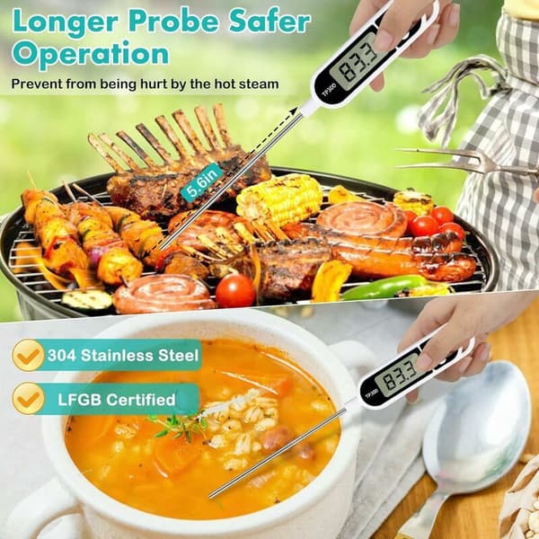 Kötttermometer, kökstermometer, digital snabbavläsning temperaturprob för matlagning med stor LCD-display ℉/℃-knapp
