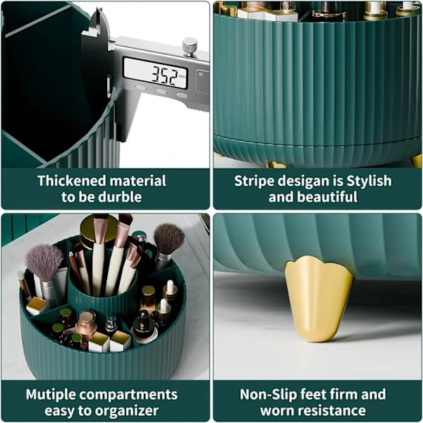 360 Rotating Pen Holder Desk Organizer with 5 Compartments ABS Storage Box for Office Home Makeup Accessories Dark Green Dark Green