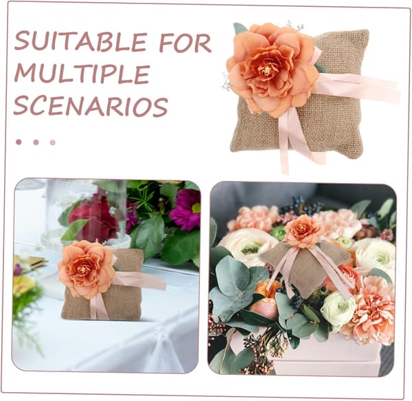 Wedding Ceremony Ring Pillow with Square Linen Cushion in Orange for Carrier