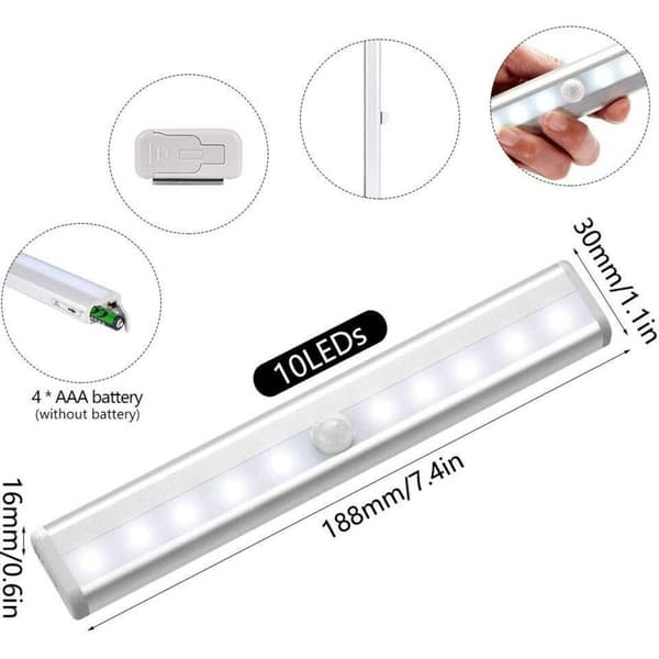 Wireless LED Lighting - 3 Motion-Activated Indoor Spotlights (10 LEDs) with Magnetic Strip
