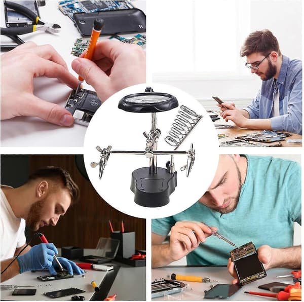 Soldering Station with Magnifying Glass, Soldering Stand, Adjustable LED Lamp, Alligator Clips, PCB Assembly Module (FMY)
