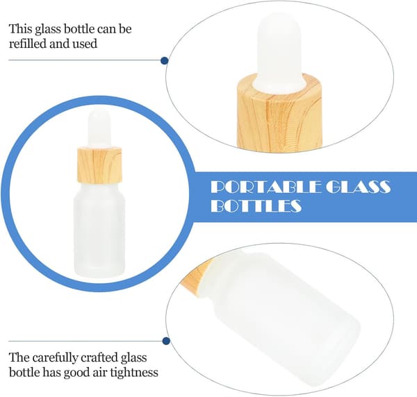 10 st 10 ml frostade glasdroppflaskor för eteriska oljor med träkornig ring och silikon för rese kosmetisk vätskedispensering